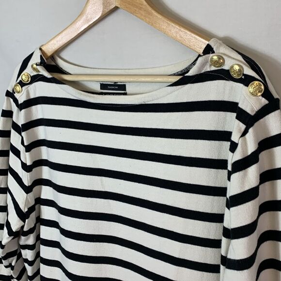 J. Crew Black White Striped Nautical Gold Button Accents LS Mini Dress XL - Picture 4 of 13